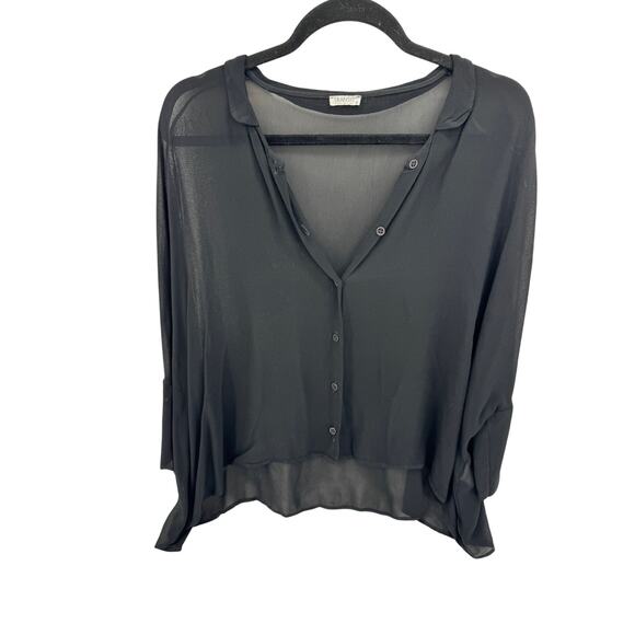 Transit Par-Such Women's Black Semi Sheer Button Up Blouse Top Size 2/Medium - Picture 1 of 7